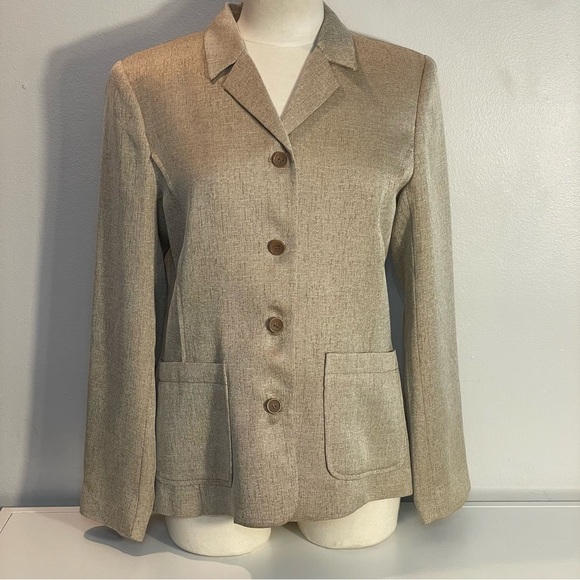 NWOT Kenar Tan Gold Mini Herringbone Button Front Blazer Jacket Sz 10 - Picture 1 of 11